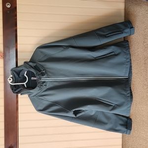 EUC Fabletics Salma Hardshell jacket size Large green blue phone pocket …